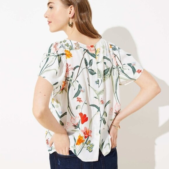 Loft Floral Button Back Blouse White - Picture 2 of 12